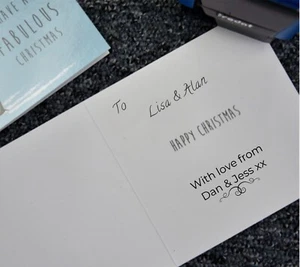Personalised christmas rubber stamp family names scroll cards tags gifts labels - Picture 1 of 3