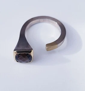 Campur Ring 925ér Silber matt tw. vergoldet Rauchquarz Größe 58 variabel - Bild 1 von 2