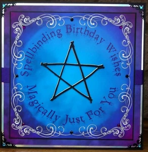 HANDMADE PAGAN BIRTHDAY CARD WITH A MYSTICAL CIRCLE & PENTAGRAM STAR 2020 DESIGN - Picture 1 of 5