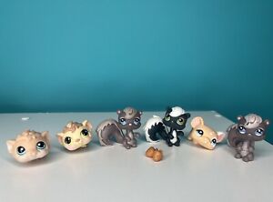 Littlest Pet Shop Lot Of 6 Figures Squirrels, Skunk, Guinea Pigs, And Mouse