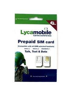 Lycamobile SIM Card 3 in 1 Standard / Micro/ Nano Sizes Select Your Plan 