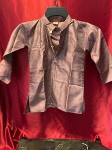 Jungen indisches Yoga Mandarinkragen Gaze Baumwolle bestickt Tunika Shirt Kurta - Bild 1 von 3