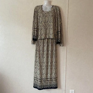Pleat Pleat by Rafael Cardigan, Tank, Skirt Elegant 3 Pc Set Boho Style Brown M - Picture 1 of 20