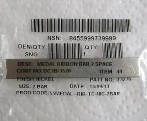 Tamaño Completo Británico: "BARRA CINTA MEDALLA 2 ESPACIOS" (Hecha Firmin, en paquete sin abrir) - Imagen 1 de 3
