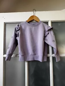 Cat and Jack Purple Sweatshirt W/ Eyelet Sleeves And Ruffle Girl's Size XS 4/5 - Picture 1 of 4
