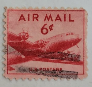 United States Postage ~ AIR MAIL ~ Red 6₵ Cent Stamp ~ Cancelled/Posted ~ 034 - Picture 1 of 6