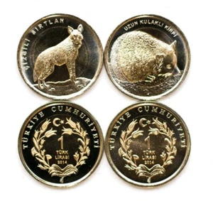 TURKEY 2 ANIMALS COINS SET 2014 HYENA HEDGEHOG UNC (#658) - Picture 1 of 1