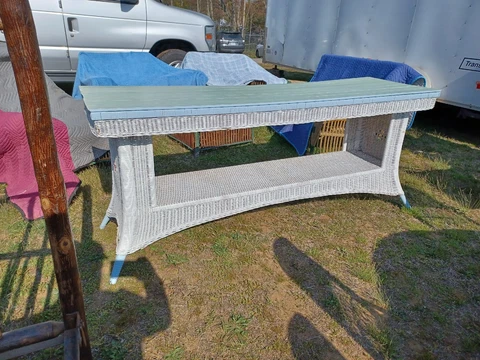 Antique wicker rattan wonderful hard to find size 6 foot sofa table Cover