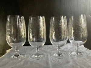 Pier 1 Eliza Water Goblets Tea Glasses Clear Etched Leaves 7-1/2" SET OF 4 - Picture 1 of 12