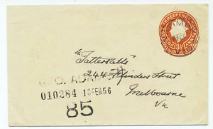 Australien 1956 Ganzsache Briefumschlag H&G 31 Natimuk nach Melbourne. Hilfsmittel - Bild 1 von 3