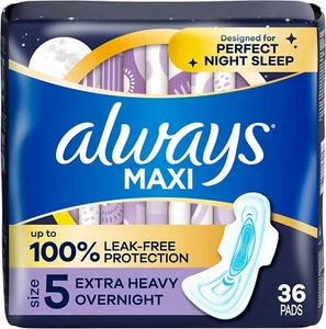 Always Maxi Almohadillas con Alas, Talla 5, Absorción Extra Pesada Durante la Noche, 36 CT - Imagen 1 de 6