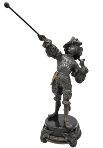 schöne, schwere Statuette Figur Musketier Fahnenträger Metall Marmor 37,5cm hoch - Picture 1 of 8