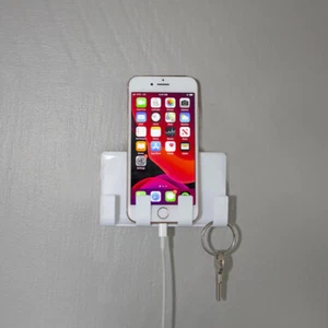 Kikkerland Wall Mounted Phone Holder for Storage, Charging, Hooks for Keys, Mask - Picture 1 of 3