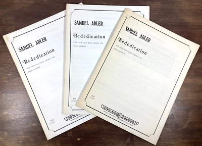 Samuel Adler Rededication 1985 Sheet Music Lot 4-Part Male Chorus Brass Quintet - Image 1 of 4