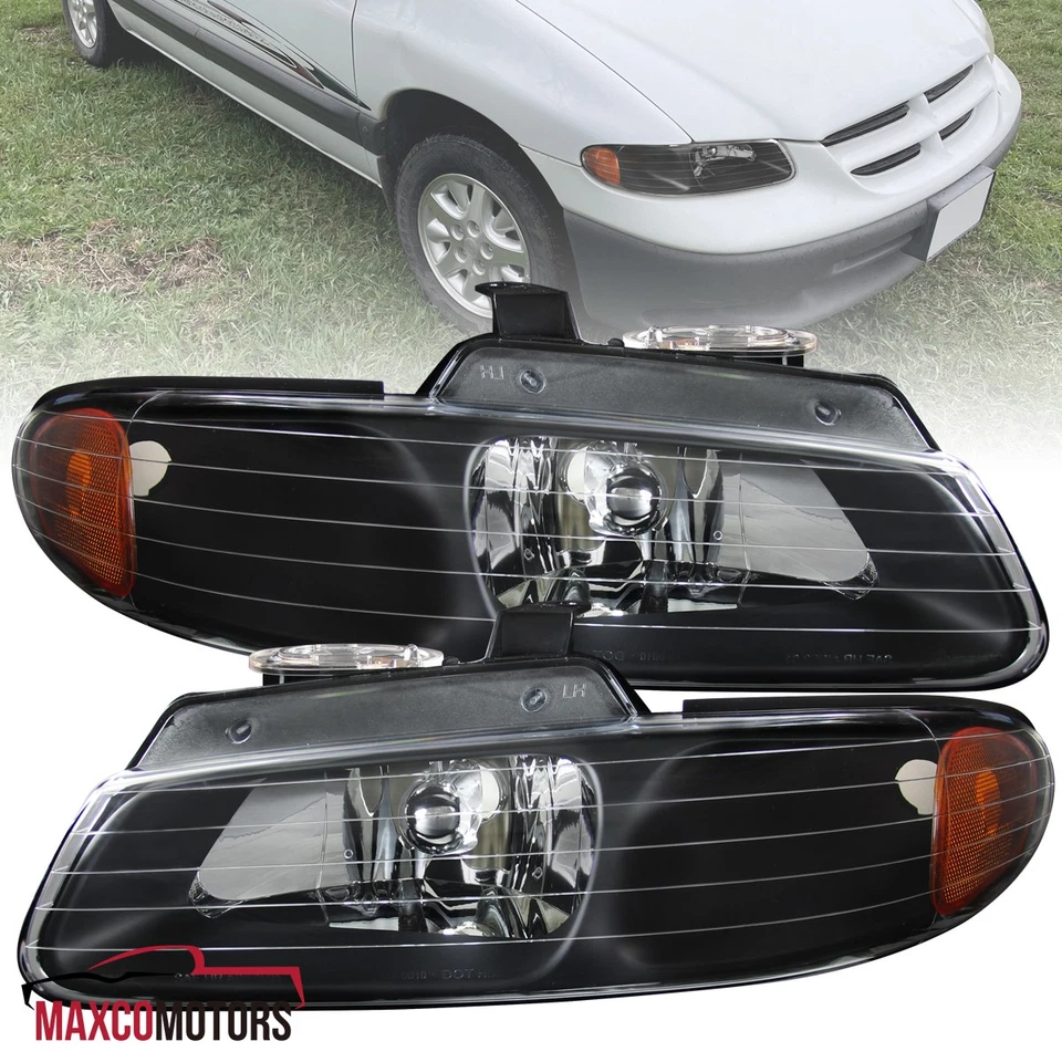 Black Headlights Fits 1996-2000 Dodge Grand Caravan Chrysler Town & Country Lamp — 第 1/4 张图片