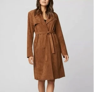 Blank NYC Jacket Womens Medium Brown Long Faux Suede leather Belted Trench Coat - Picture 1 of 18