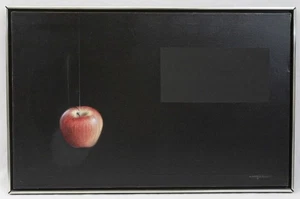 Vintage Modernist Op Art Gemälde 1970 signiert Chavez Black Still Life Apple - Bild 1 von 18