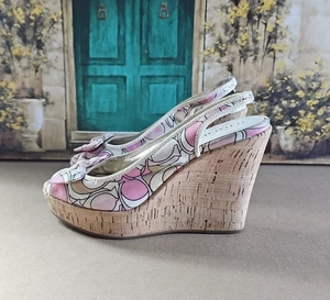 Coach Gwynnie 9,5 m rosa Schleife Fersenriemen Kork Keilabsatz Sandale - Bild 1 von 8