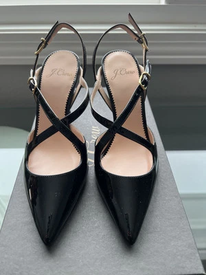 J. Crew 女式专利交叉带 Elsie 泵尺寸 5 1/2 全新带盒 — 第 1/4 张图片