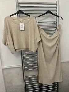 NEW! Size XXL H&M MAMA 2-piece Textured Jersey Set Light Beige Top Maxi Skirt - Picture 1 of 7