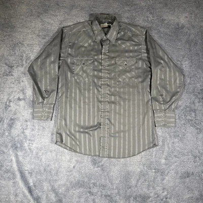 Ranch & Town Panhandle Slim LS Black Pearl Snap Men's 16.5/34 Gray Silver Stripe - Image 1 of 4