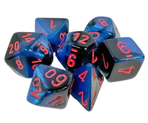 Chessex - Set di 7 dadi poliedrici Gemelli - Nero-Luce stellare con rosso - Foto 1 di 3