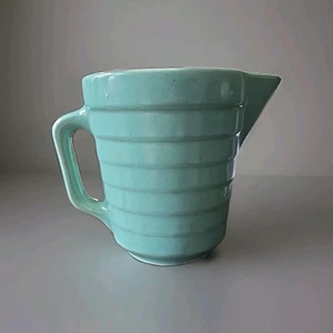Vintage Monmouth Western Stoneware Pitcher Horizontal Bands Celadon Green 5"H - Picture 1 of 8