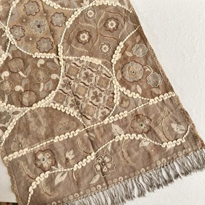 Tolani Wool Bohemian Floral Shawl Scarf Embroidered Sequins Beaded Fringe - Picture 1 of 4
