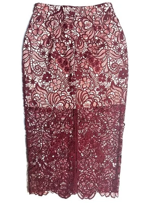 REISS Womens Flo Floral Lace Lined Pencil Skirt Burgundy Red (MSRP $320) - Image 1 of 4