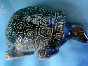 Vintage Blue Green Glazed Studio Art Pottery Tortoise Turtle 12cm - Picture 1 of 8