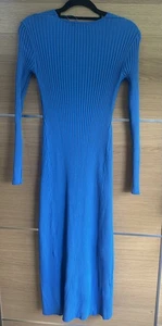 Witchery Size S 10 12 Electric Blue V Midi Dress Long Sleeve Ribbed Knit Jumper - Picture 1 of 9
