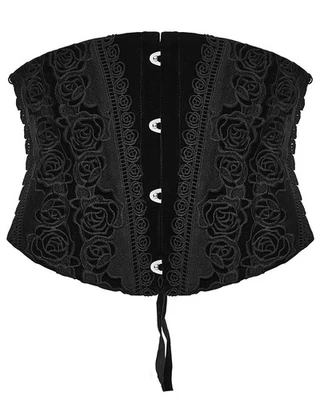 Punk Rave Damen Gothic Rose Spitze Bestickt Samt Korsett Gürtel Schwarz - Bild 1 von 4