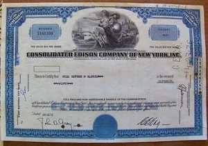 Stock certificate Consolidated Edison Less Than 100 Shares, 1960s - Picture 1 of 2