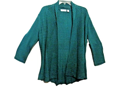 Cárdigan Suéter Tejido Kim Rogers Verde Frente Abierto Manga 3/4 Talla M Foto 1 de 4