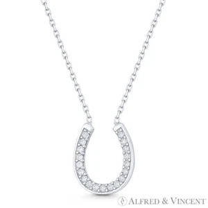 "U"" Herradura Circonial Cristal 925 Plata Esterlina Suerte Colgante y Collar de Cadena - Imagen 1 de 1