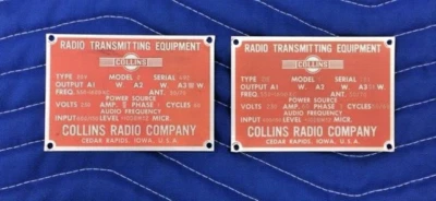 Cartel de empresa de radiodifusión Collins 20V2 y 21E emblema insignia de equipo de metal Foto 1 de 2