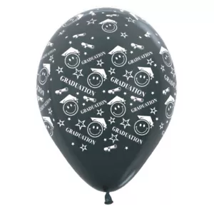 Graduation Party Supplies Smiley Face Latex Balloon 6 Pack Metallic Graphite - Picture 1 of 1