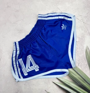 Retro 70s Adidas Football Running Gym Shorts Player Issue #14 Light Blue Stripes - Picture 1 of 16