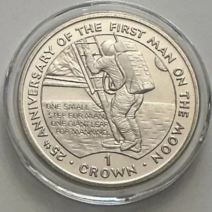 1994 Gibraltar First Step on the Moon 1 Crown Coin CuNi Brilliant Uncirculated - Picture 1 of 4