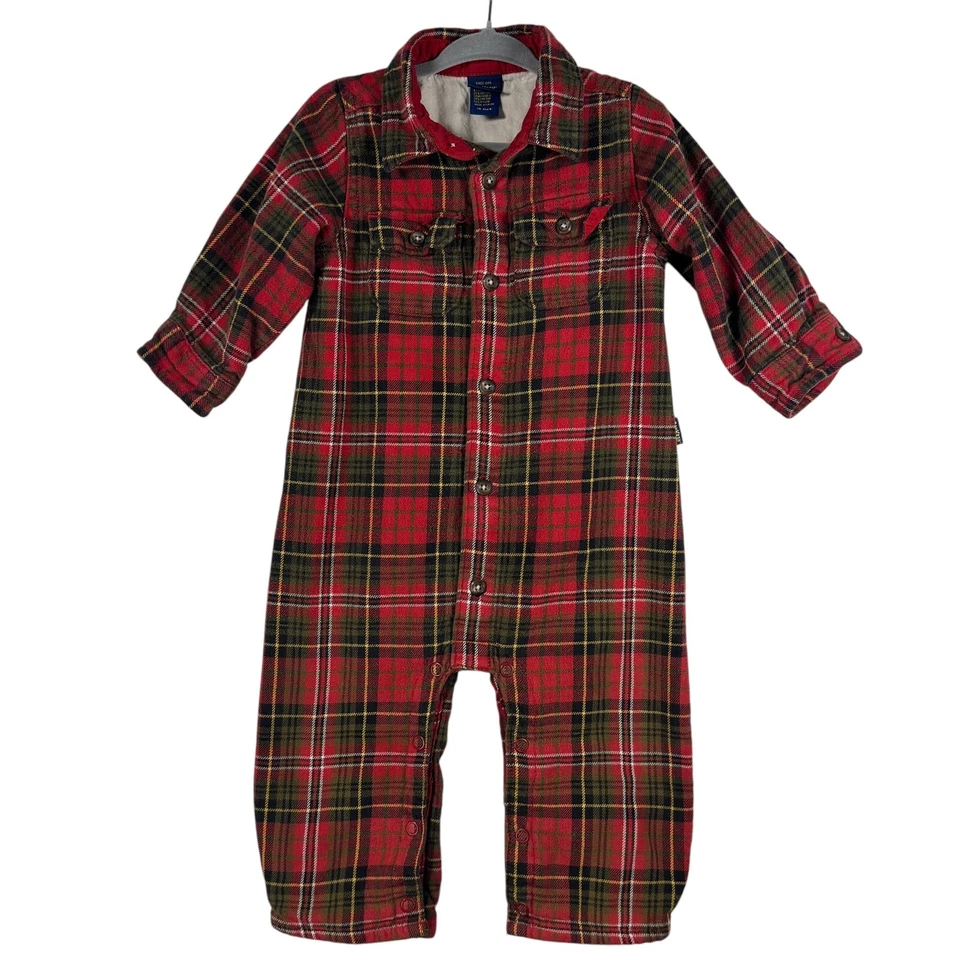 OshKosh клетку фланель цельный комбинезон комбинезон наряд 18 месяцев локоть нашивки - Изображение 1 из 4