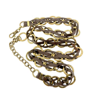 Коричневый кожаный ремень латунь кольцо звено цепи 37 до 44" - Изображение 1 из 4