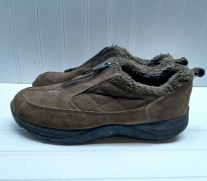L.L. Bean Brown Suede Textile Loafers Zip Hiking Work Women's Shoes 7M 38 - Picture 1 of 5