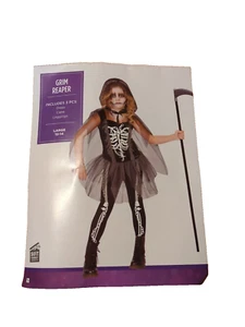 Grim Reaper Skeleton Halloween Costume Girl Large Kids Dress Up Cape Leggings - Picture 1 of 10