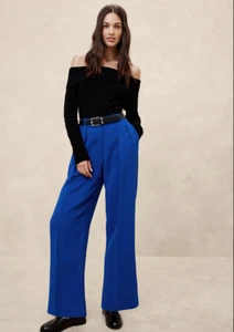 Banana Republic Pants Women 14P Blue Pleated Wide Leg High Waist Trousers NWT - Picture 1 of 8