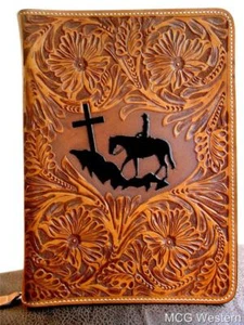 3D Western Bible Cover Floral Kneeling Praying Cowboy Tooled Crosses DBI193 - Picture 1 of 3