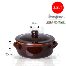 Pentola casseruola tegame in terracotta con coperchio argilla 32cm 3,5LT Nuovo