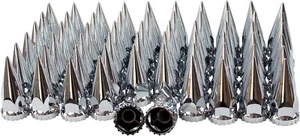 33mm Chrome ABS Spiked Screw on Lug Nut Covers Caps with Flange Semi Truck 60PCS - Picture 1 of 7