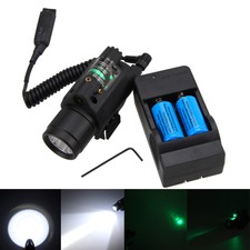 LED Tactical Flashlight+GREEN/RED Laser Sight Combo Picatinny Mount Rail