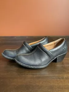 Born Black Slip On Leather Clogs Women Size 7M Block Heel Comfort Boho Peasant - Picture 1 of 11