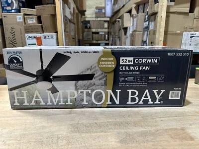 READ DESCRIPTION! Hampton Bay 52” Corwin Indoor/Outdoor Matte Black Ceiling Fan - Image 1 of 4